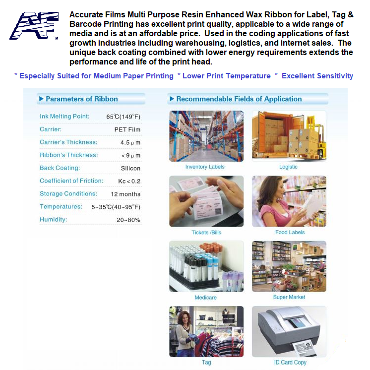 Barcode Ribbon for Intermec 4400, Resin Enhanced Wax 4.17 inch X 1,499 ...